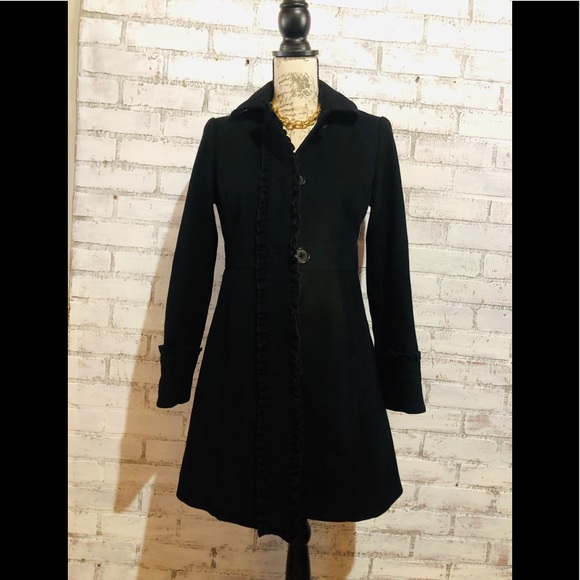 J Crew 100 % wool Winter Coat Ruffle detailed - Picture 2 of 8